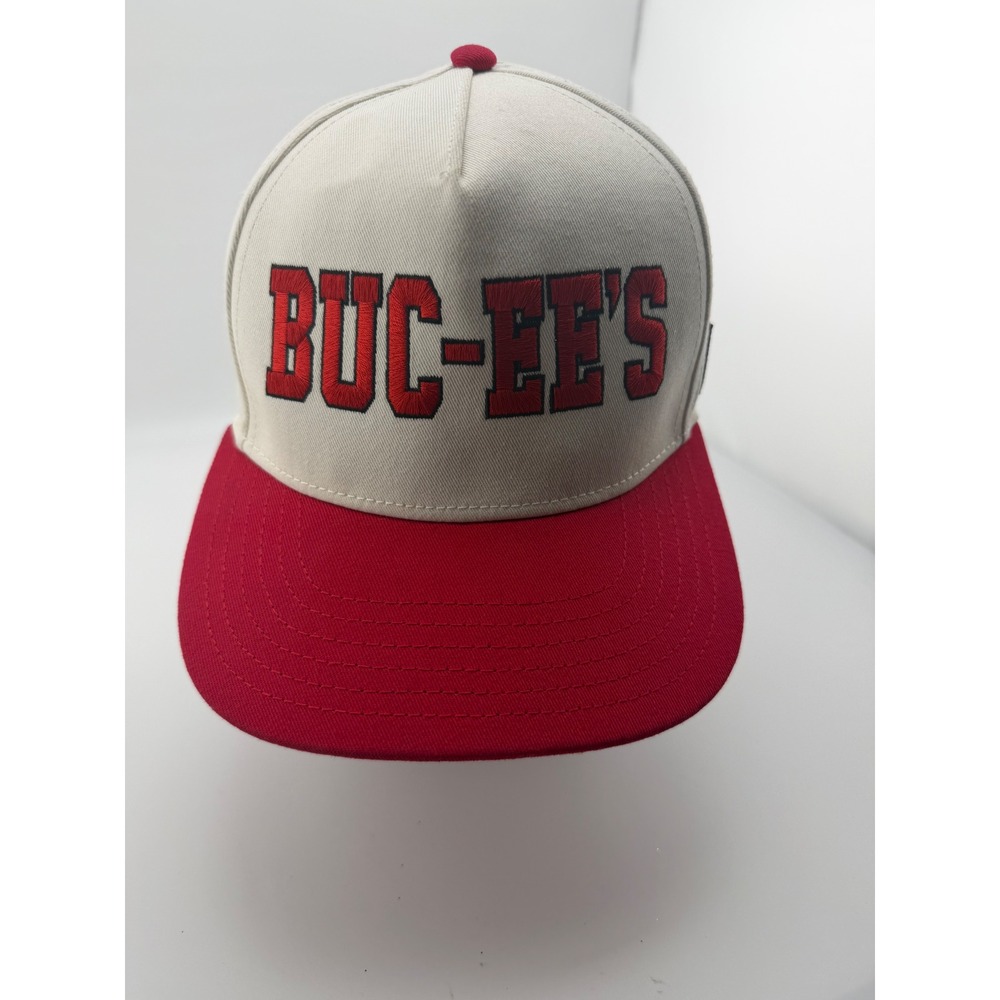 Buc-ee's Snapback Hat Cream Red 1982 Beaver Mascot Adjustable Cap